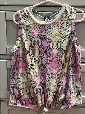 Girls' Pastel Snake-Print Tie Front Tank Top  and Matching Ruffle Shorts